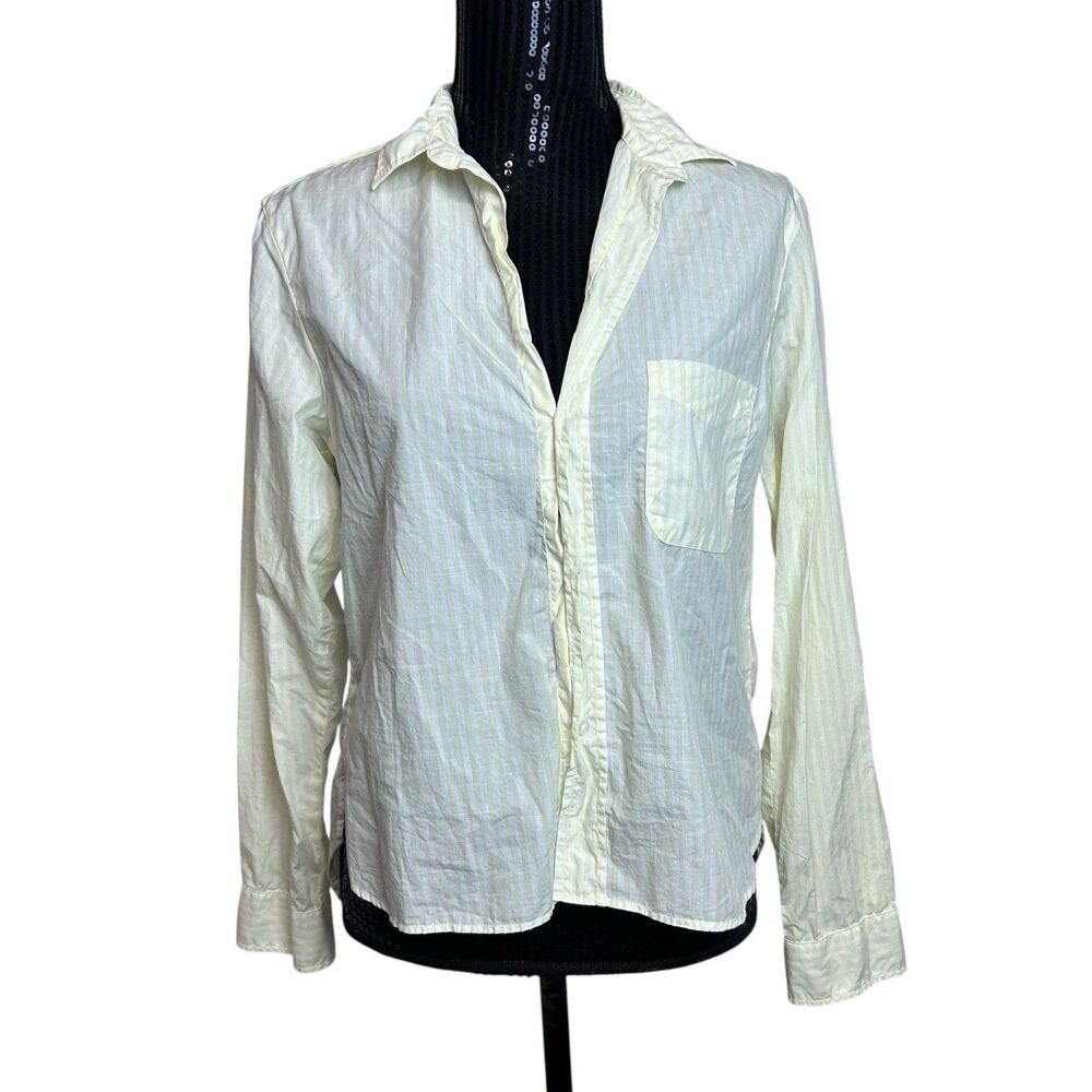 Frank & Eileen Silvio Shirt Womens Small Yellow White Stripe Button Up Blouse
